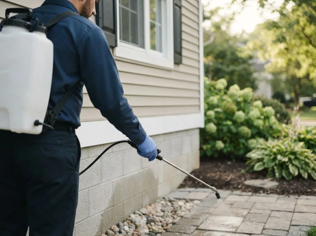 Pest control technician inspecting a home in Seaford, NY